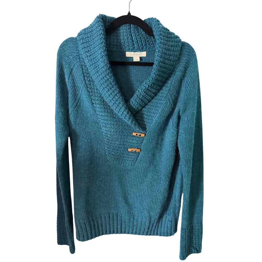 Grand Hudson Guide Series Wool Alpaca Shawl Collar Sweater L Teal Toggle Knit